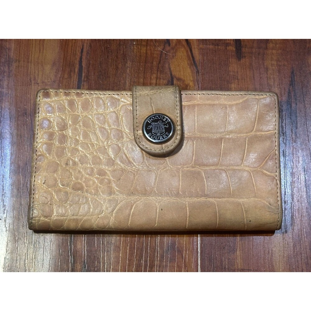 Vintage Dooney & Bourke Tan Croc Leather Checkbook Credit Card Clutch Wallet